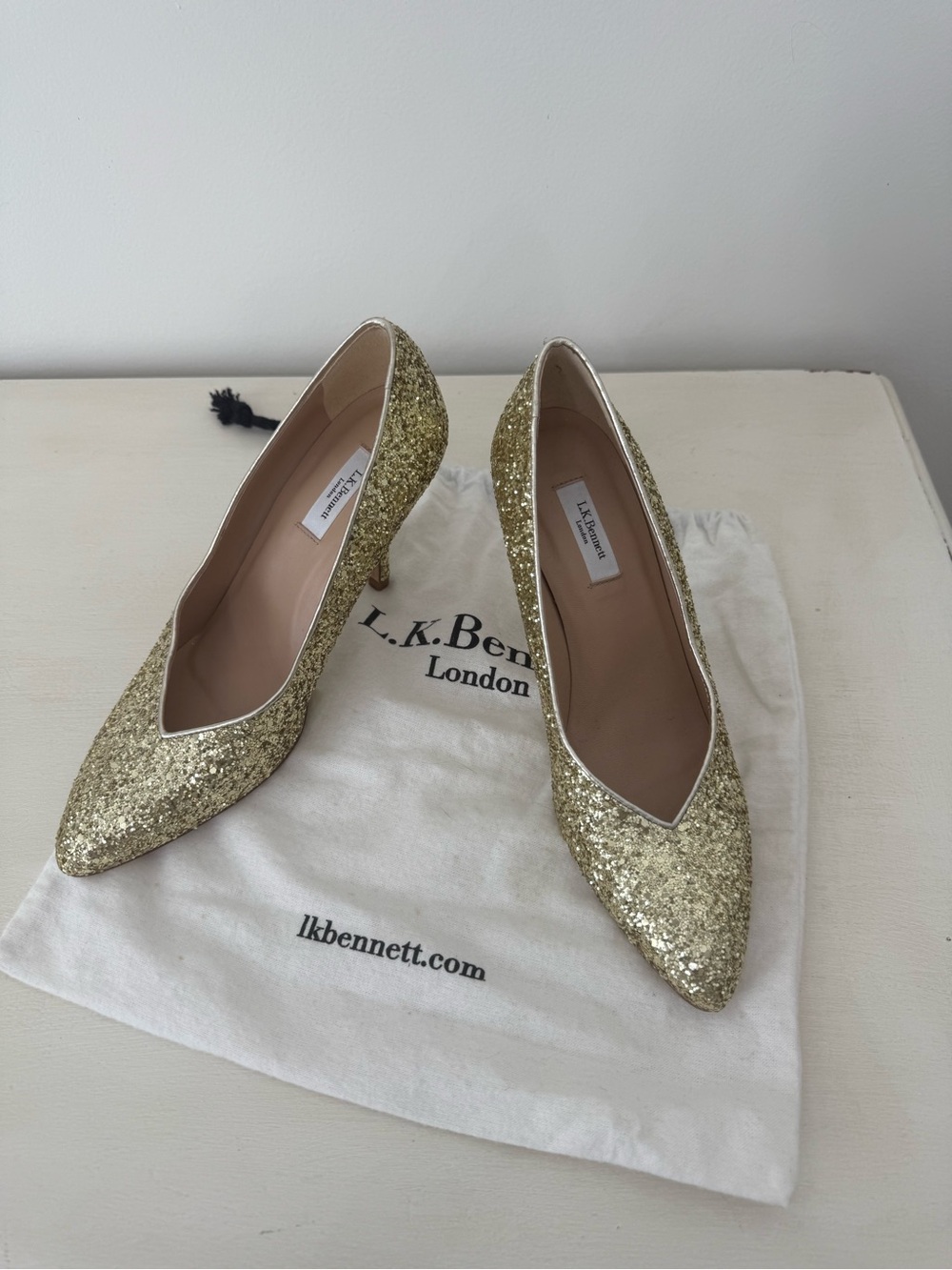 LK Bennett Gold Glitter Pointed Pumps